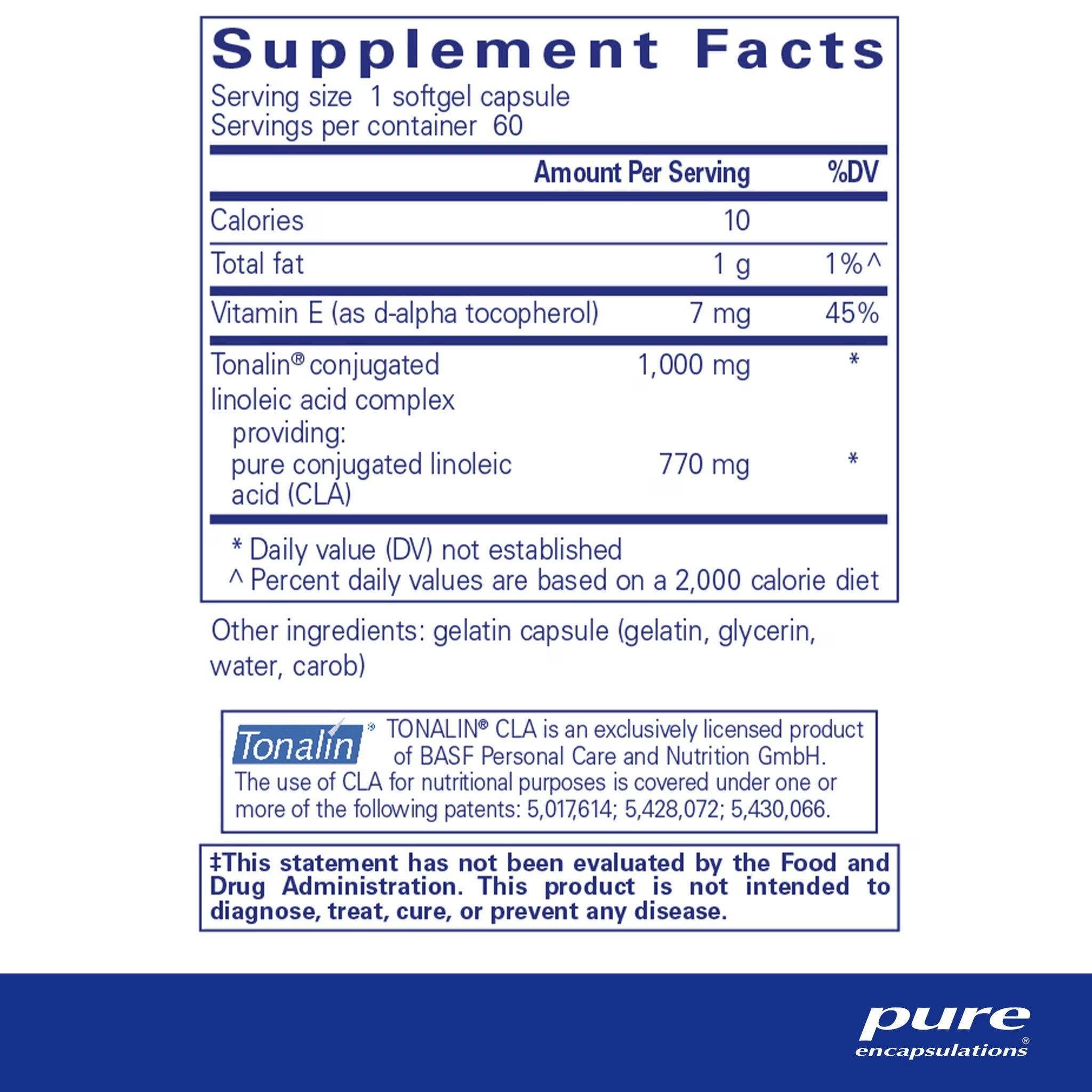 Pure Encapsulations CLA (conjugated linoleic acid)  60 capsules