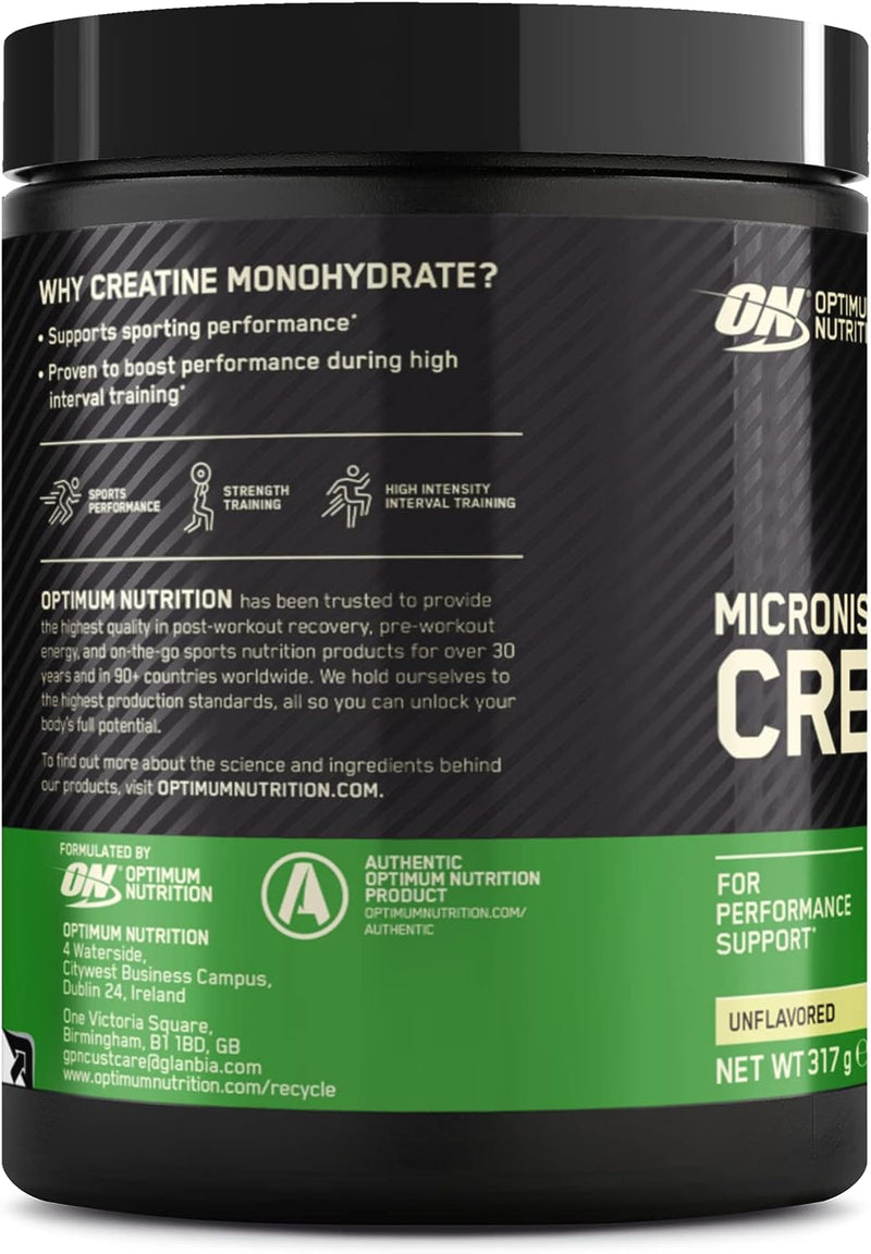 Optimum Nutrition Micronized Creatine Powder, Unflavored, 317g, 93 servings, Why Creatine Monohydrate, SNS Health, Creatine