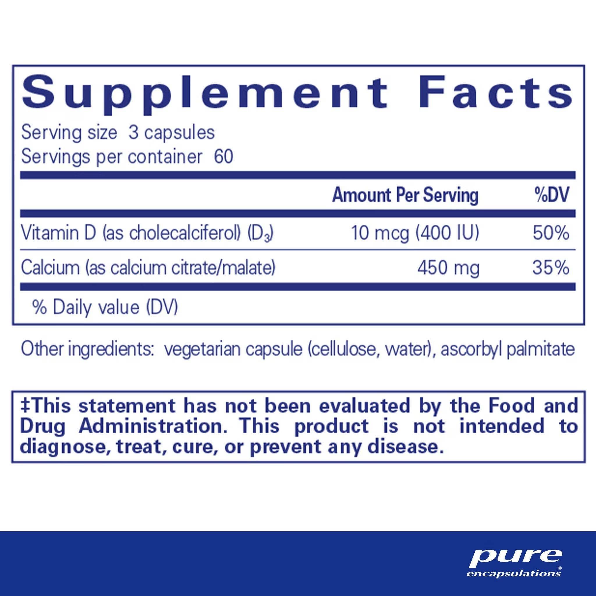 Pure Encapsulations Calcium with Vitamin D3 180 capsules