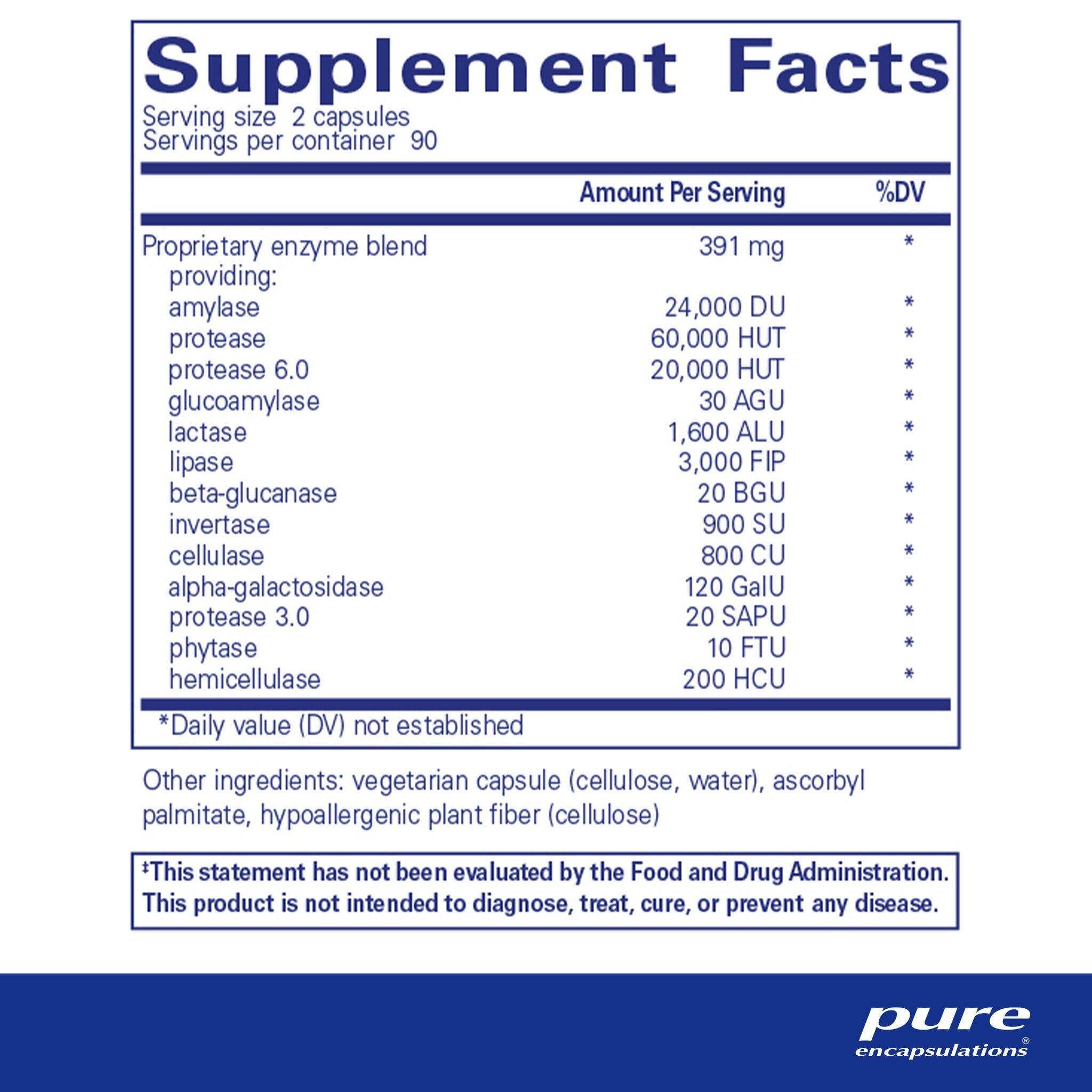 Pure Encapsulations Digestive Enzymes Ultra  180 capsules