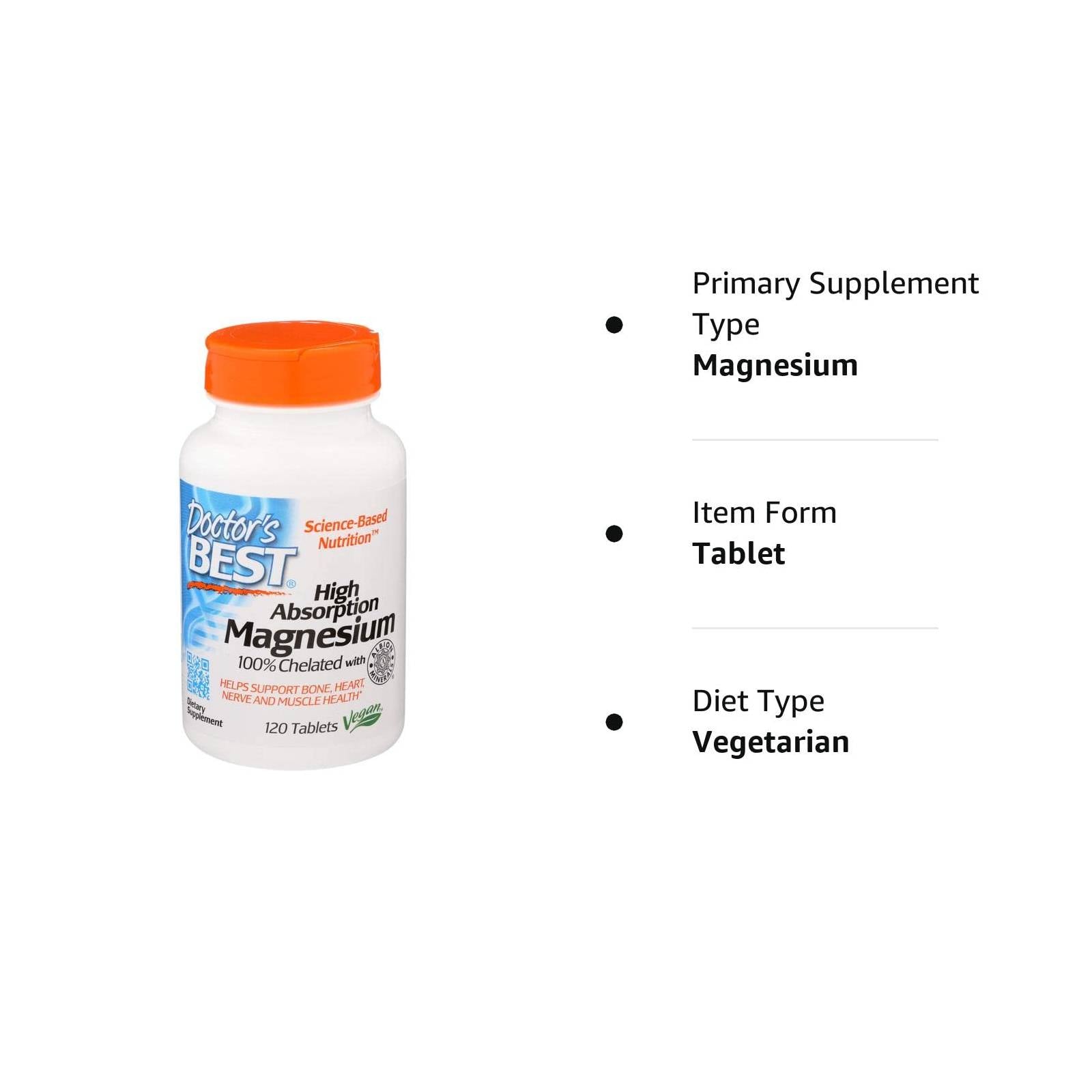 Doctor's Best High Absorption Magnesium, 100 Mg 120 Tablets