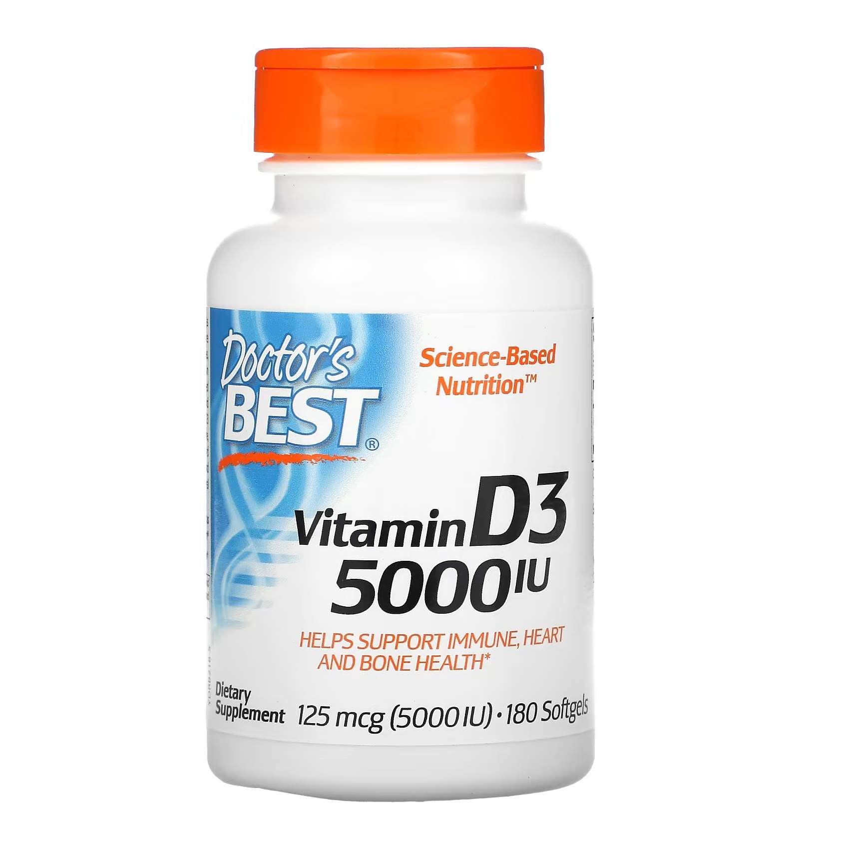 Doctor's Best Vitamin D3, 125 Mcg (5,000 Iu) 180 Softgels