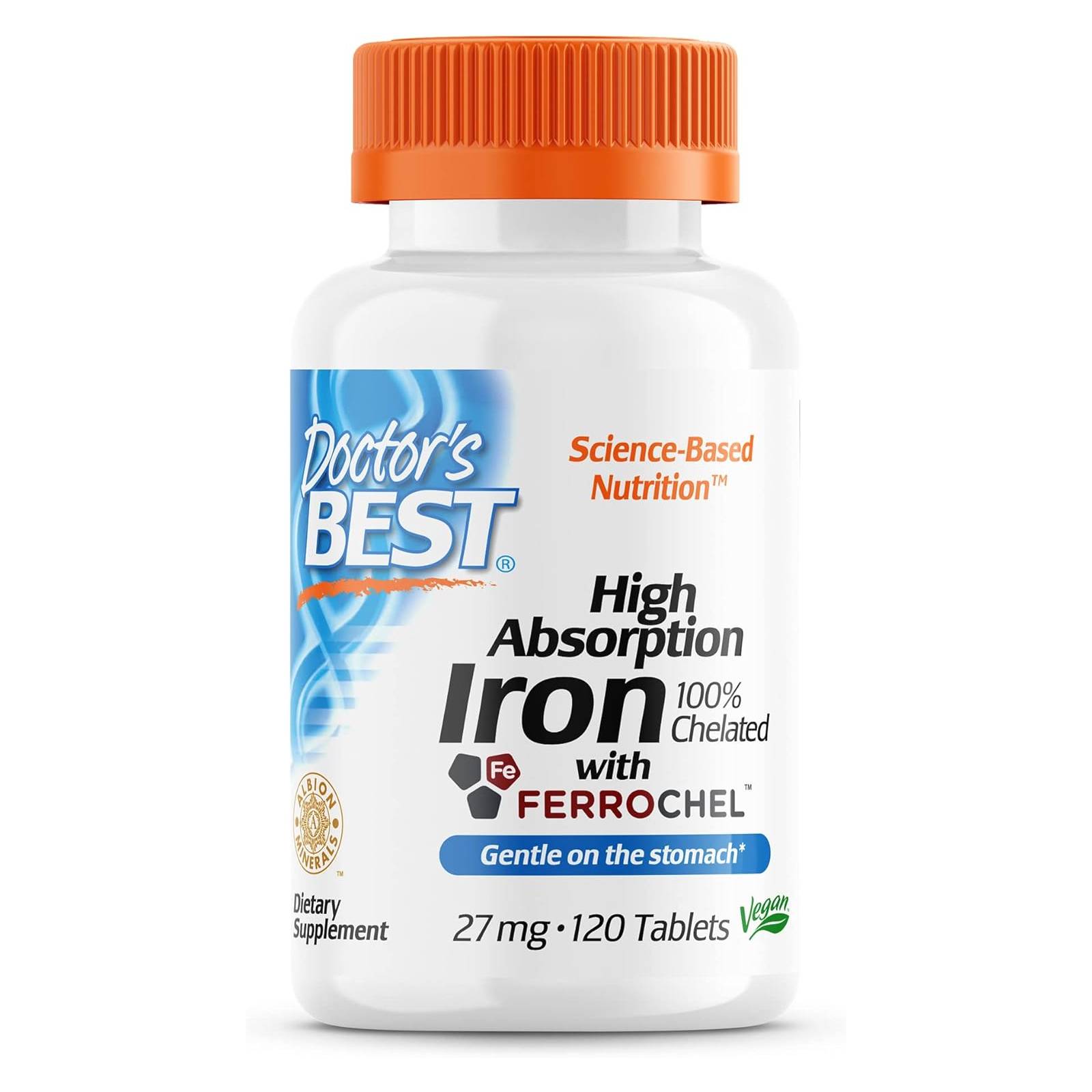Doctor's Best High Absorption Iron With Ferrochel, 27 Mg 120 Tablets
