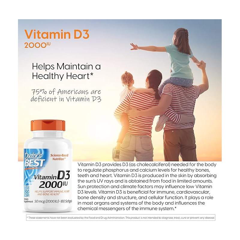 Doctor's Best Vitamin D3, 50 Mcg (2,000 Iu) 180 Softgels