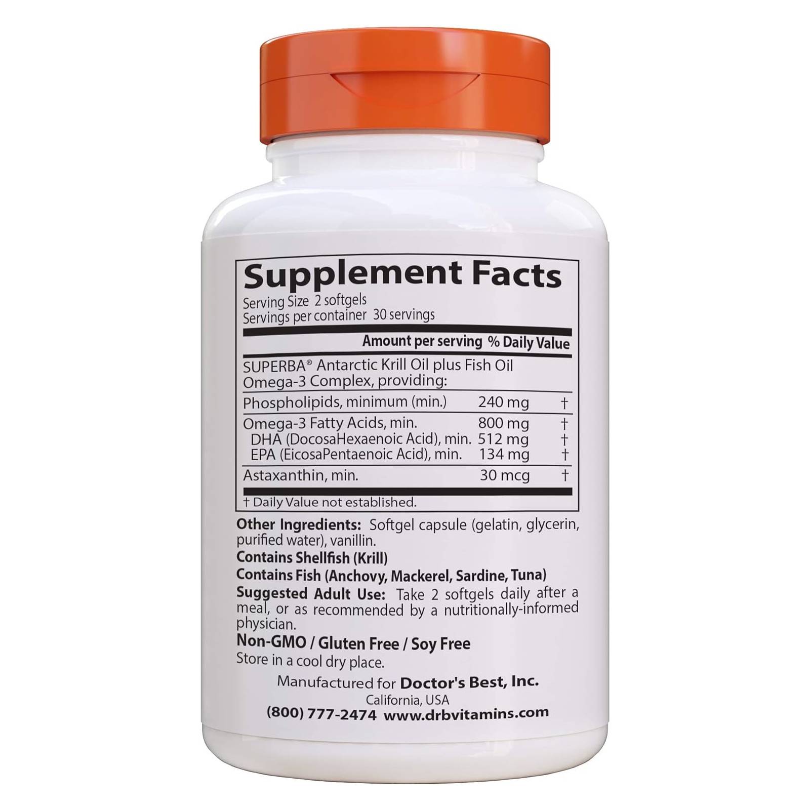 Doctor's Best Enhanced Krill Plus Omega3s With Superba Krill 60 Softgels