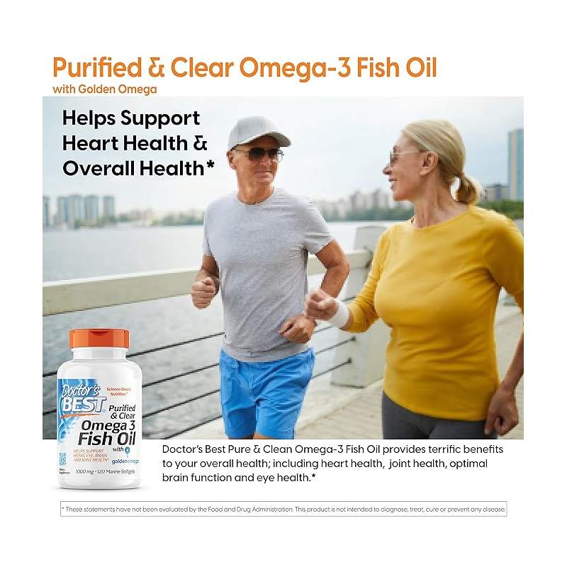Doctor's Best Purified & Clear Omega 3 Fish Oil With Goldenomega, 1,000 Mg 120 Softgels