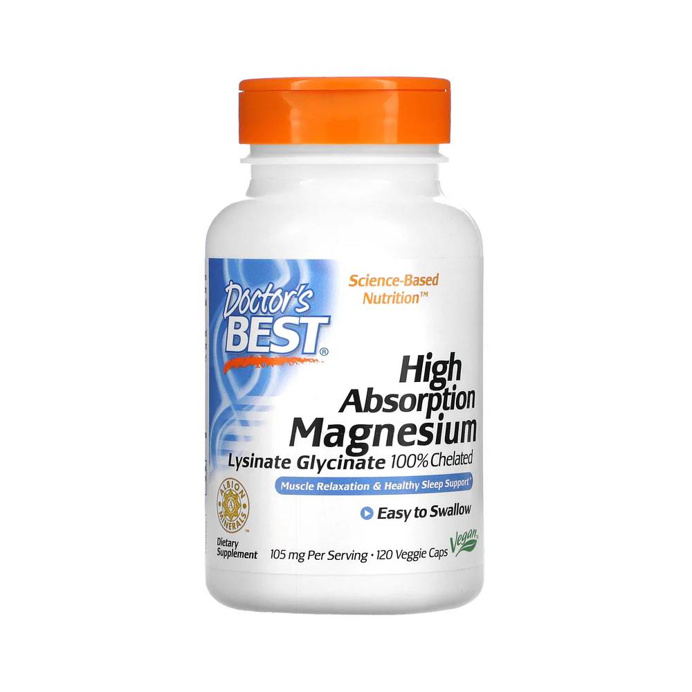 Doctor's Best High Absorption Magnesium, Lysinate Glycinate 100% Chelated 52.5 Mg 120 vegetarian Capsules