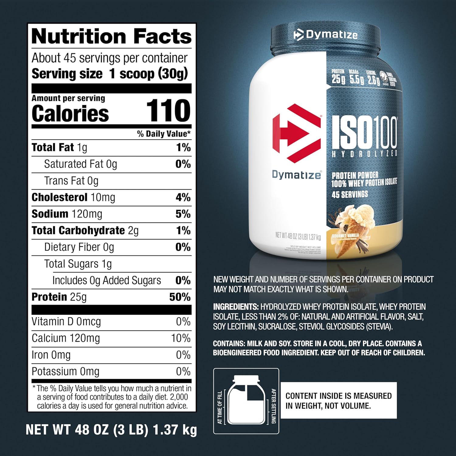 Dymatize ISO100 Hydrolyzed Whey Protein Isolate - Vanilla 3lbs - Protein Powder