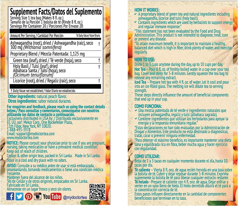 Dr. Tea Ashwagandha With Peach Flavor - Peach 1.5G x 20 - Tea