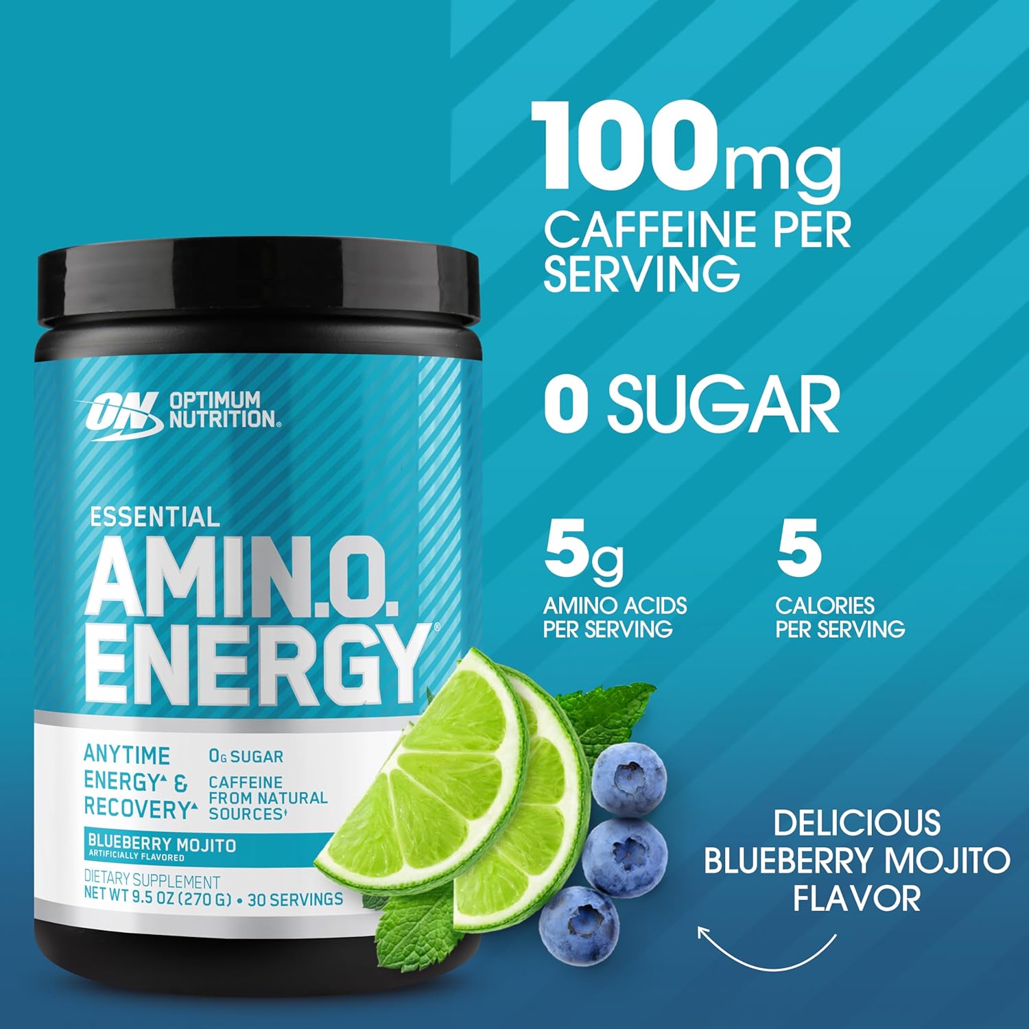 Optimum Nutrition Essential AMIN.O. Energy - Blueberry Mojito 30 Servings - Amino Acids