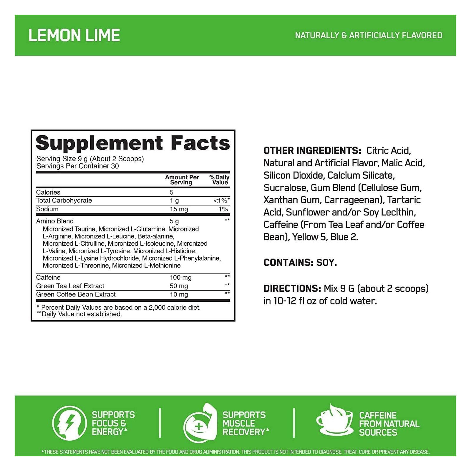 Optimum Nutrition Essential Amino Energy Lemon Lime / 30 Servings