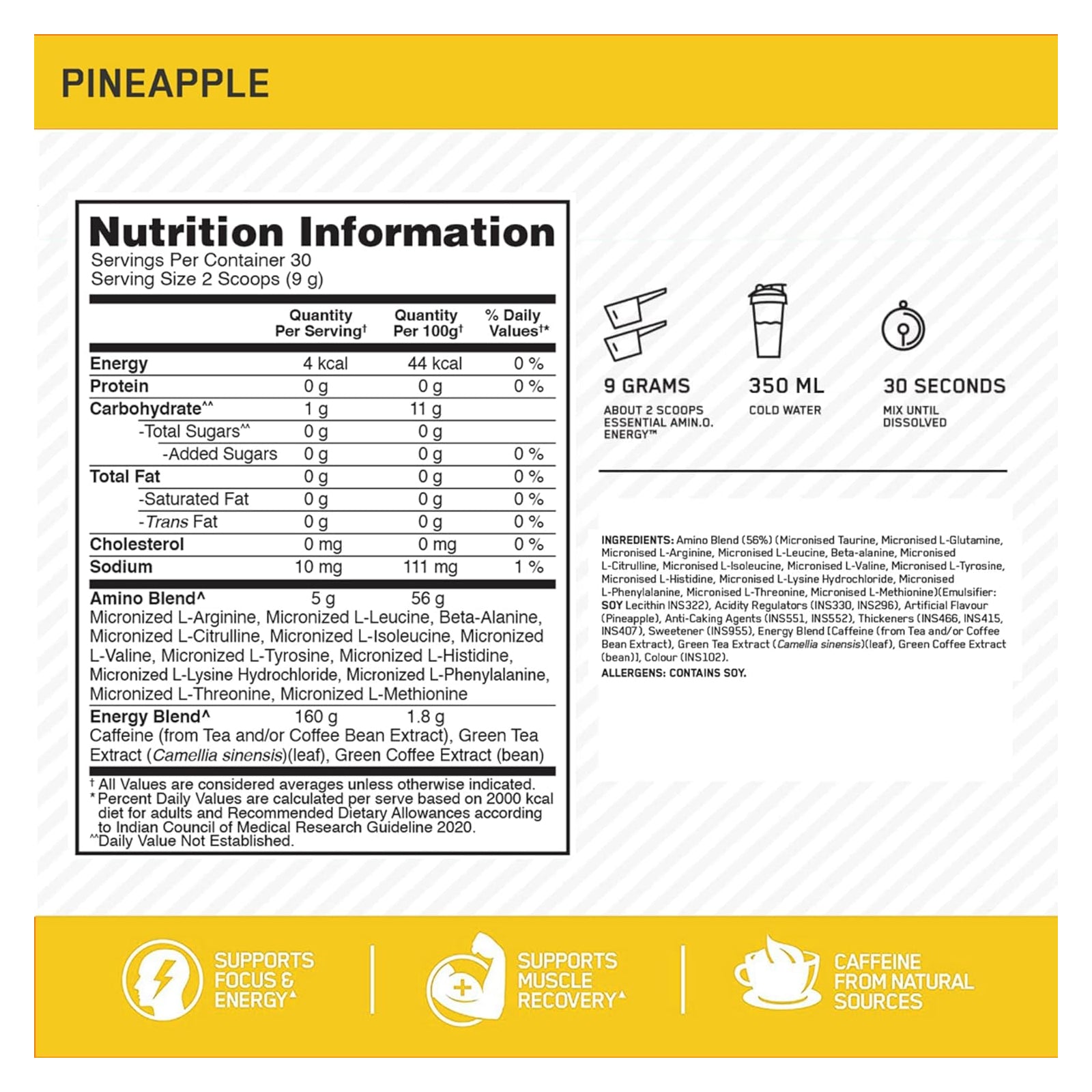 Optimum Nutrition Essential Amino Energy Pineapple / 30 Servings