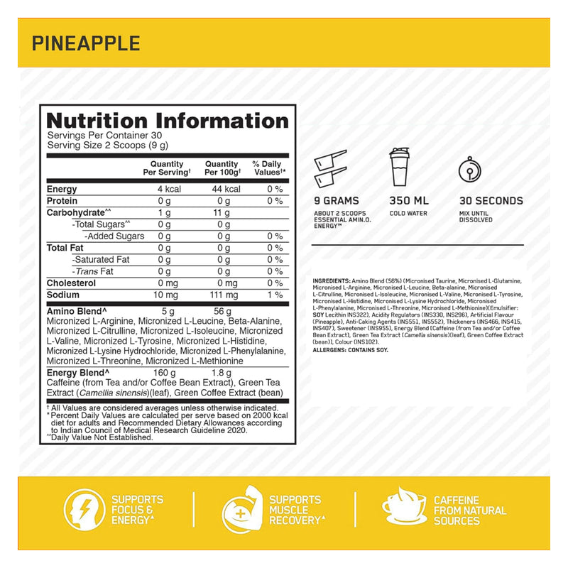 Optimum Nutrition Essential Amino Energy Pineapple / 30 Servings