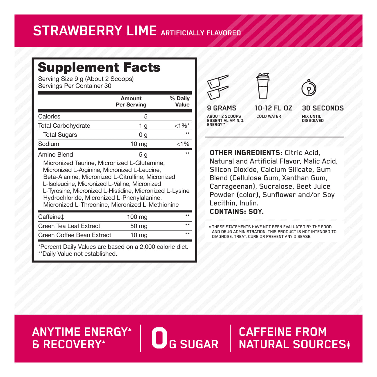 Optimum Nutrition Essential Amino Energy Strawberry Lime / 30 Servings