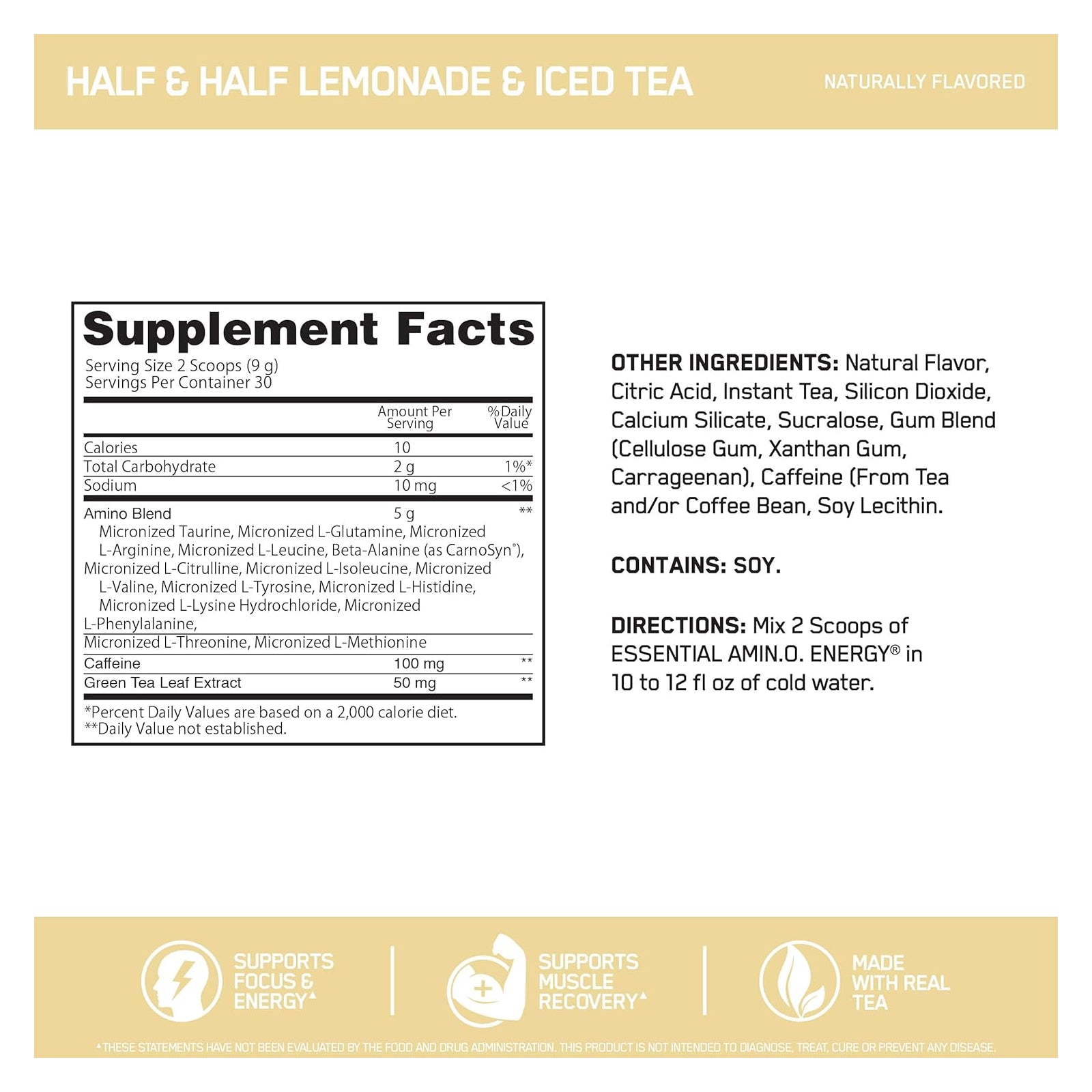 Optimum Nutrition Essential Amino Energy Tea - Half & Half Lemonade Iced Tea / 30 Servings