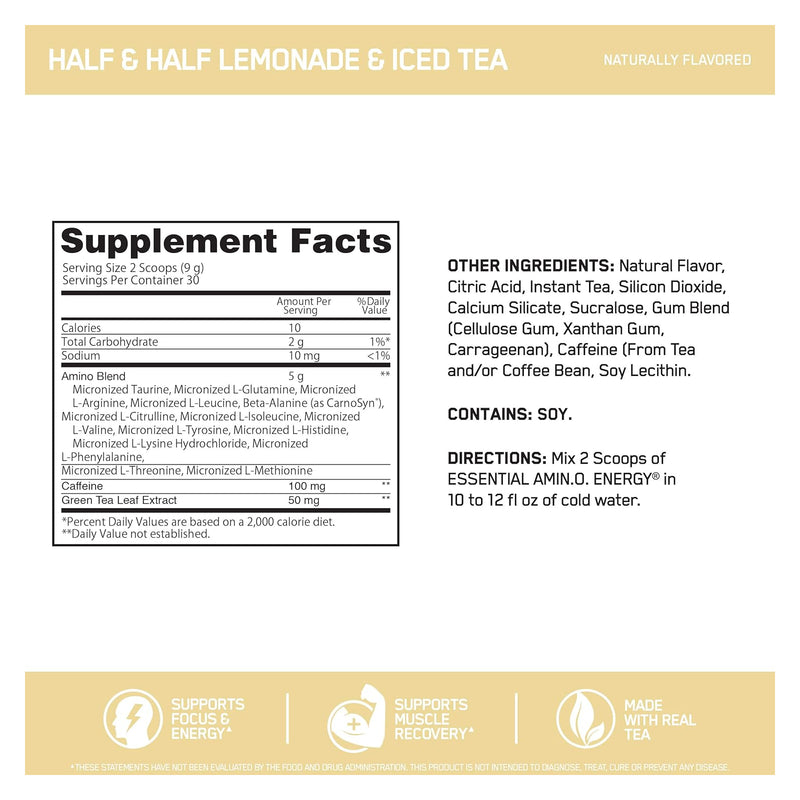 Optimum Nutrition Essential Amino Energy Tea - Half & Half Lemonade Iced Tea / 30 Servings