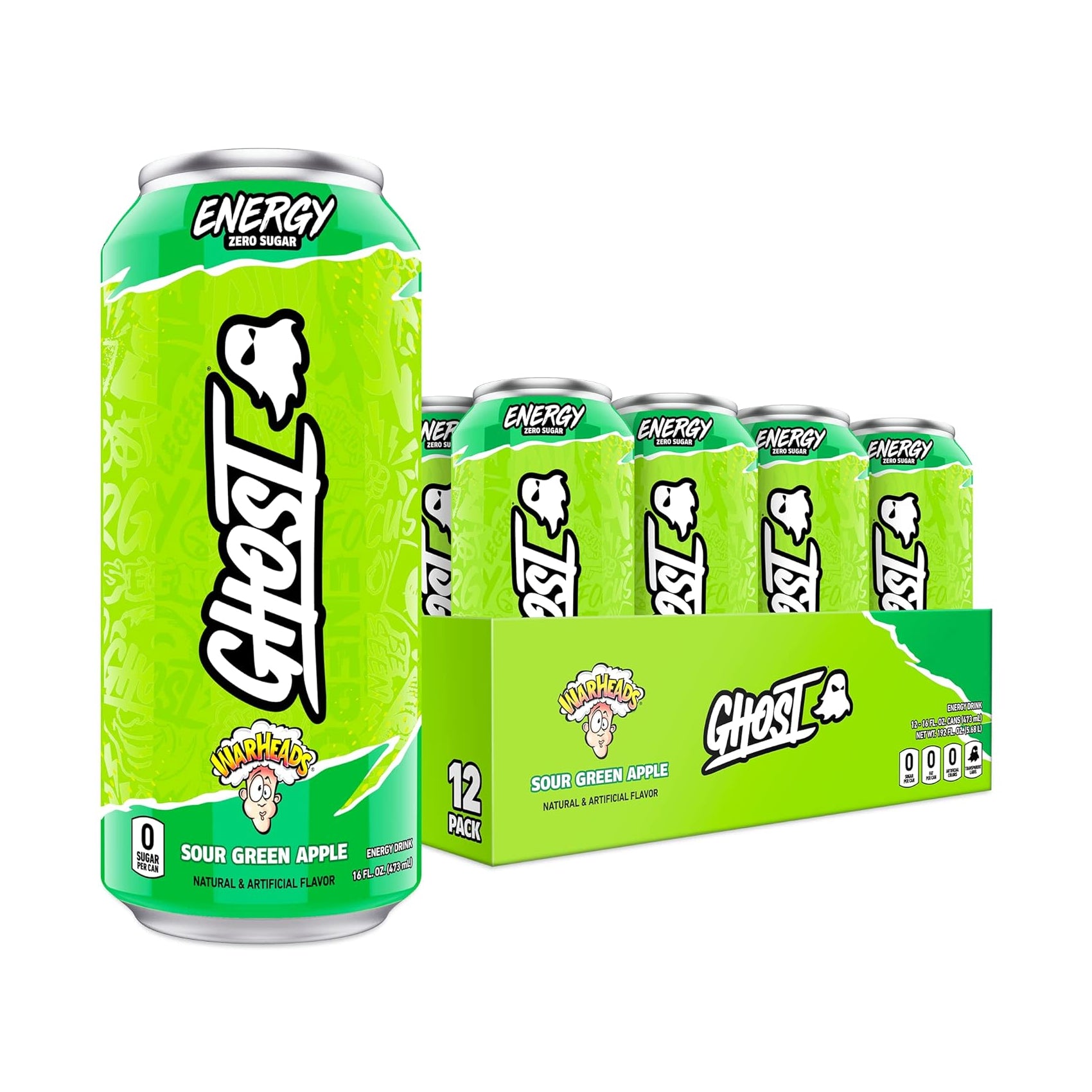 Ghost Free Energy Drink Warheads Sour Green Apple / 12X473ml