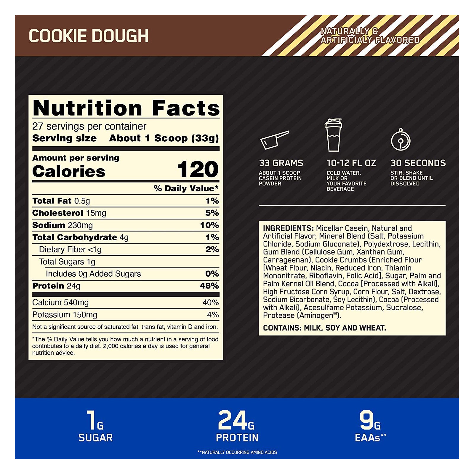 Optimum Nutrition Gold Standard 100% Casein Cookie Dough / 2lbs / -