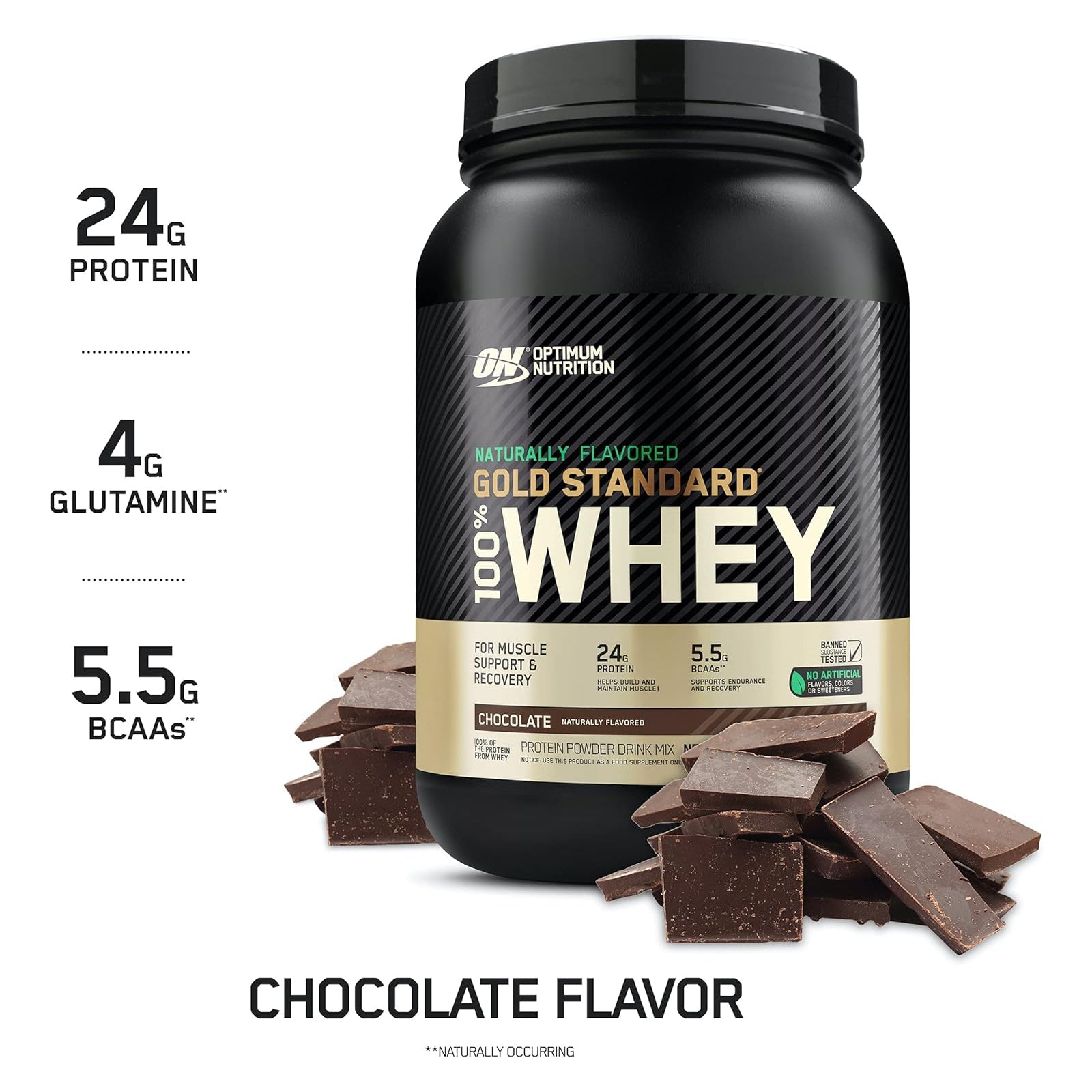 Optimum Nutrition Naturally Flavored Gold Standard 100% Whey Chocolate / 1.9lbs