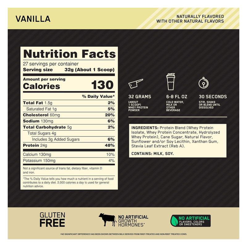 Optimum Nutrition Naturally Flavored Gold Standard 100% Whey Vanilla / 1.9lbs