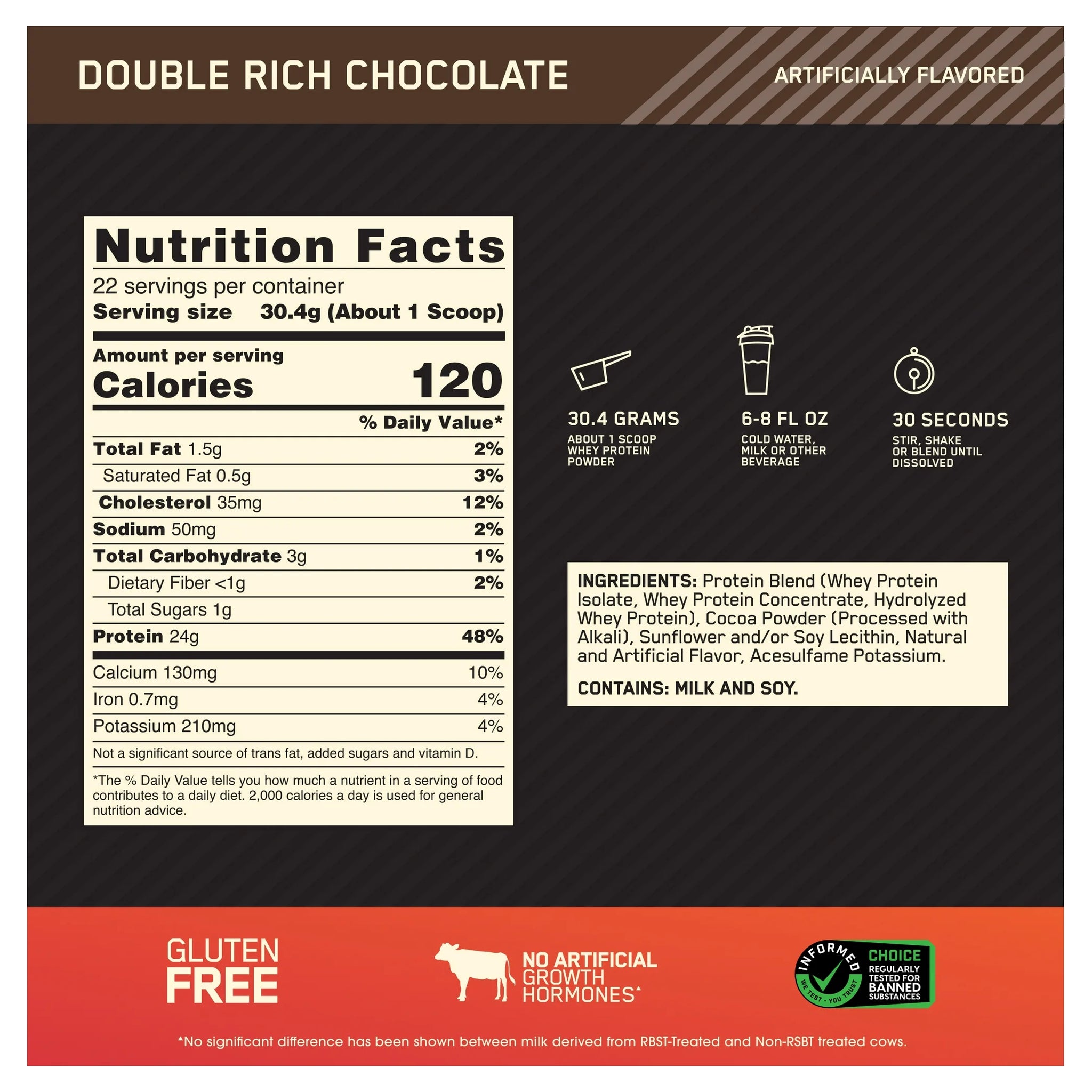 Optimum Nutrition Gold Standard 100% Whey Protein Double Rich Chocolate / 1.5lb