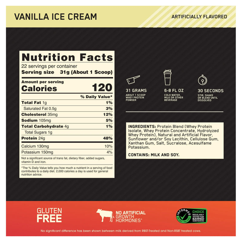 Optimum Nutrition Gold Standard 100% Whey Protein Vanilla Ice Cream / 1.5lb