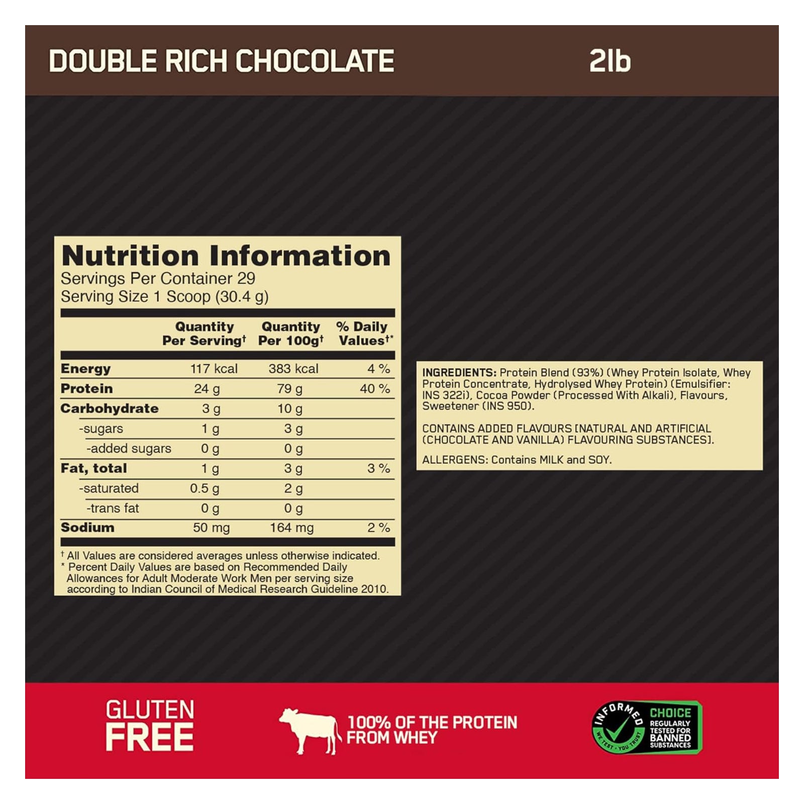 Optimum Nutrition Gold Standard 100% Whey Protein Double Rich Chocolate / 2lbs