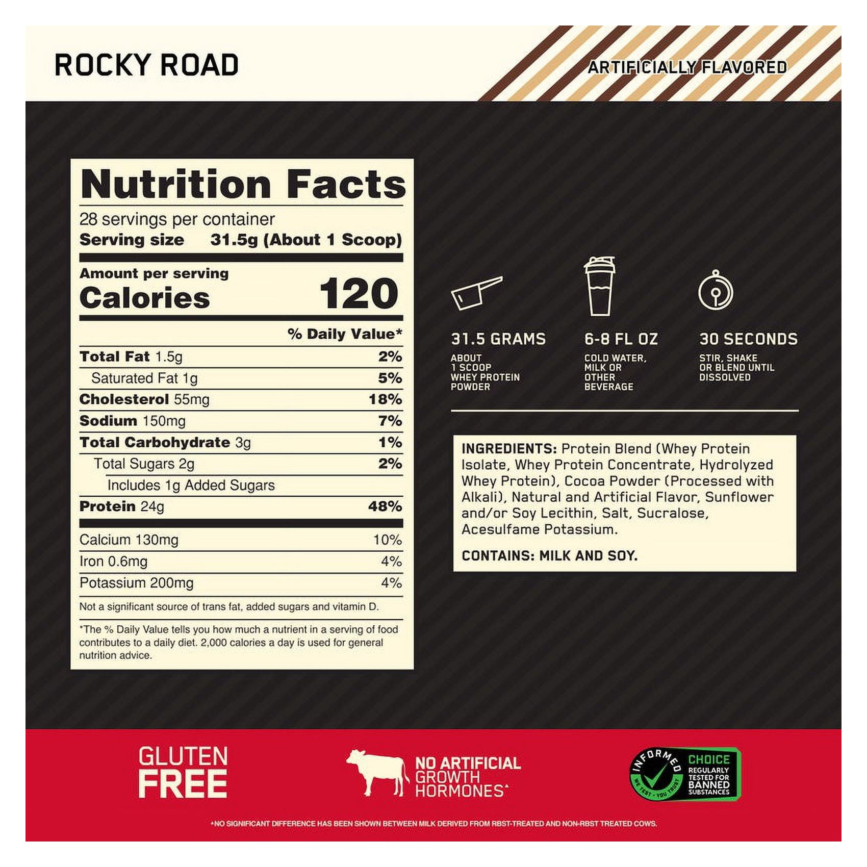 Optimum Nutrition Gold Standard 100% Whey Protein Rocky Road / 2lbs