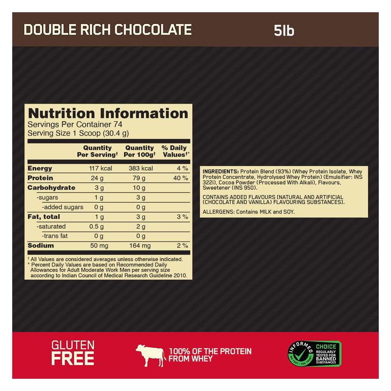 Optimum Nutrition Gold Standard 100% Whey Protein Double Rich Chocolate / 5lbs