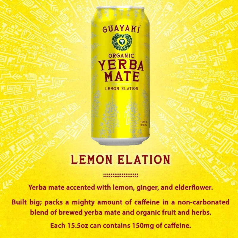 Guayaki Organic Yerba Mate Can - Lemon Elation 12-pack - Energy Drinks