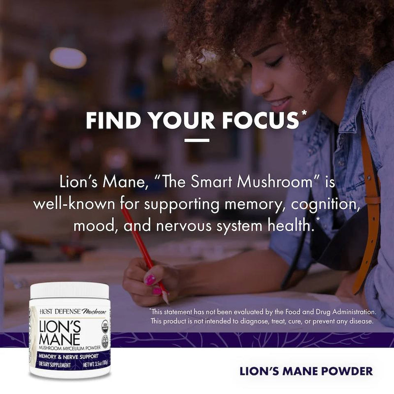 Host Defense Lion's Mane Mushroom Powder - 100 g - Adaptogen