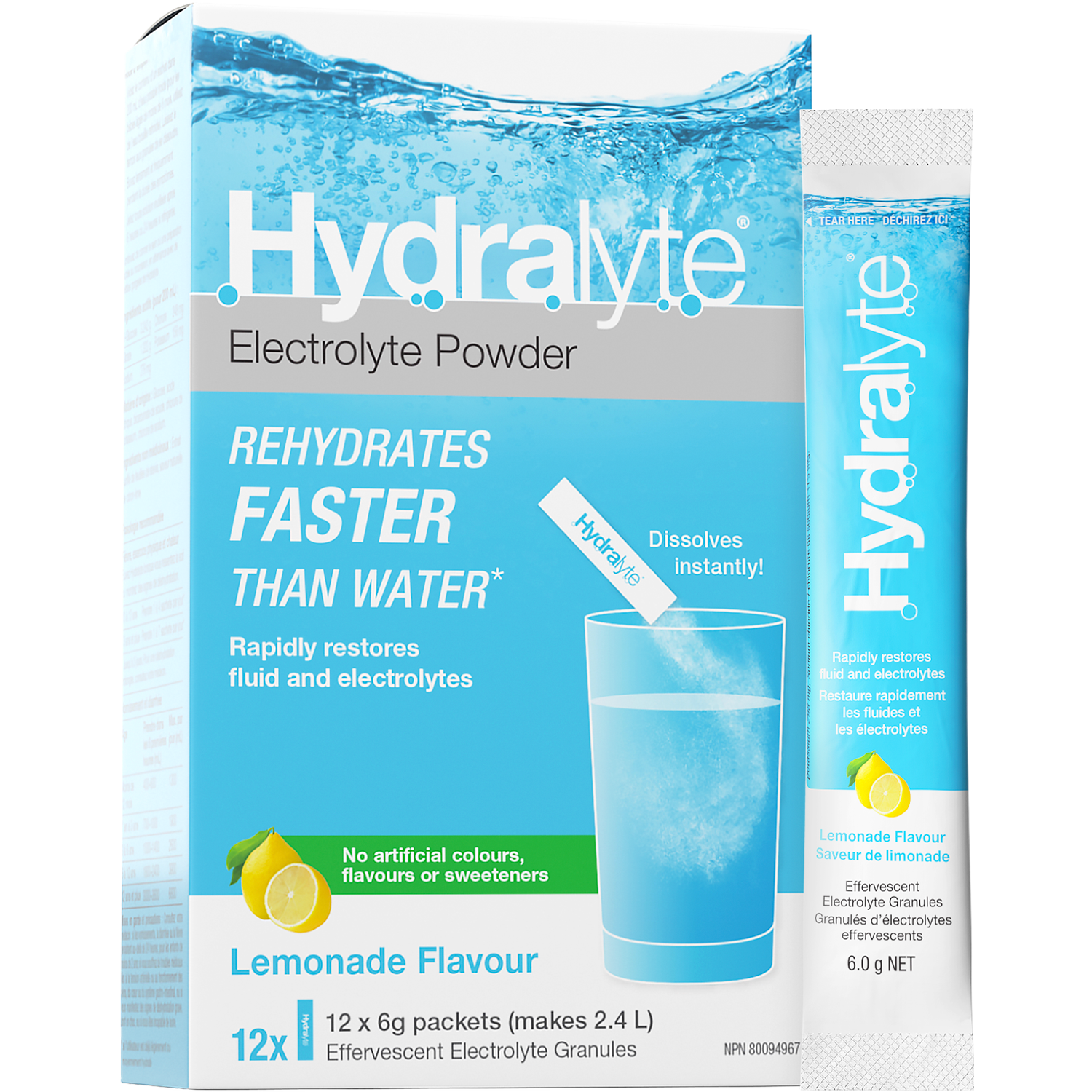 Hydralyte Effervescent Electrolyte Granule - Lemonade 12 sticks - Electrolytes
