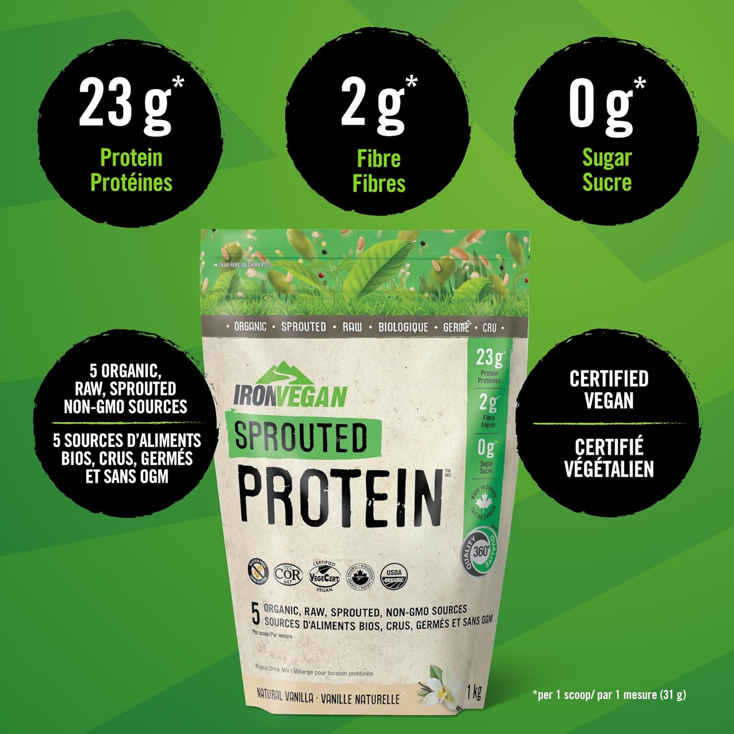 Iron Vegan Sprouted Protein - Vanilla 500g - Protein Powder