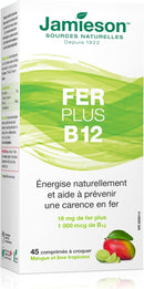 Jamieson Iron + Vitamin B12 Chewables - 45 Tablets Mango Lime - Iron