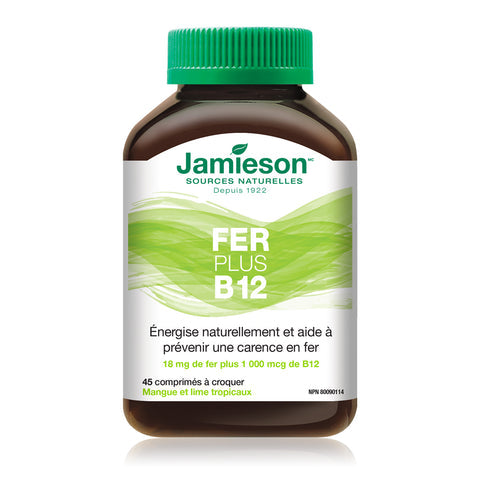 Jamieson Iron + Vitamin B12 Chewables - 45 Tablets Mango Lime - Iron