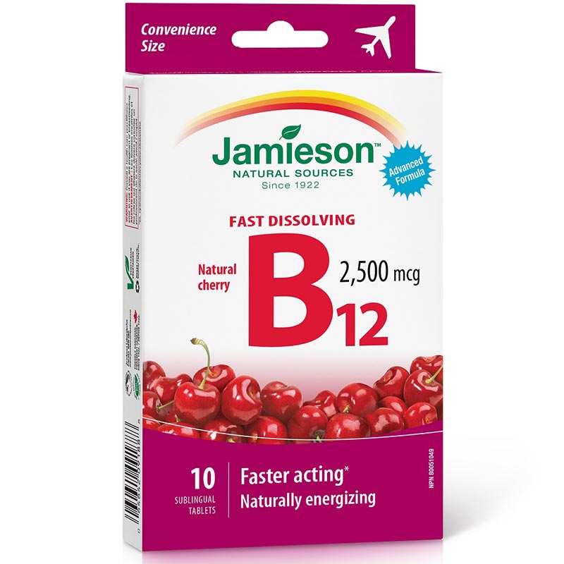 Jamieson Vitamin B12 Fast-Dissolving - 2500mcg 10 Tablets Cherry - Vitamin B