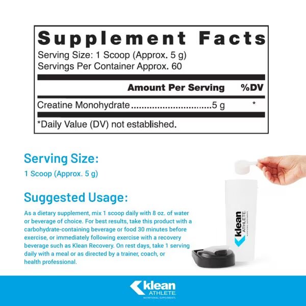 Klean Athlete Klean Creatine, 315g, Supplement Facts, SNS Health, Creatine Supplements