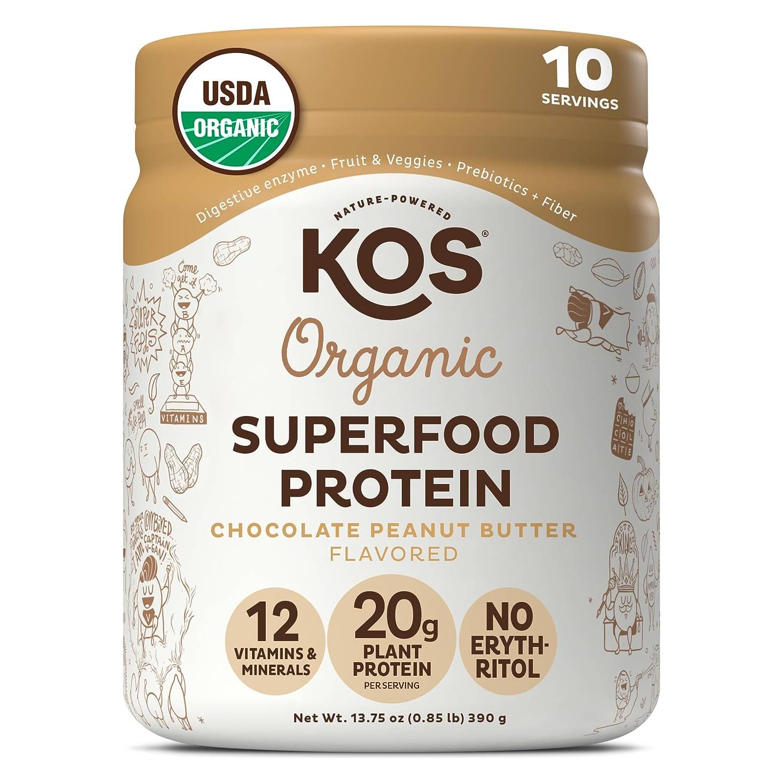 Kos Organic Vegan Plant-Based Powder Chocolate Peanut Butter / 13.75 Oz