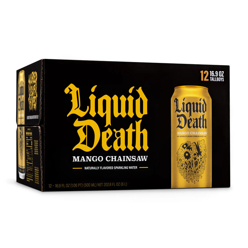 Liquid Death Flavoured Sparkling Water - Mango Chainsaw Pack of 12 - Water