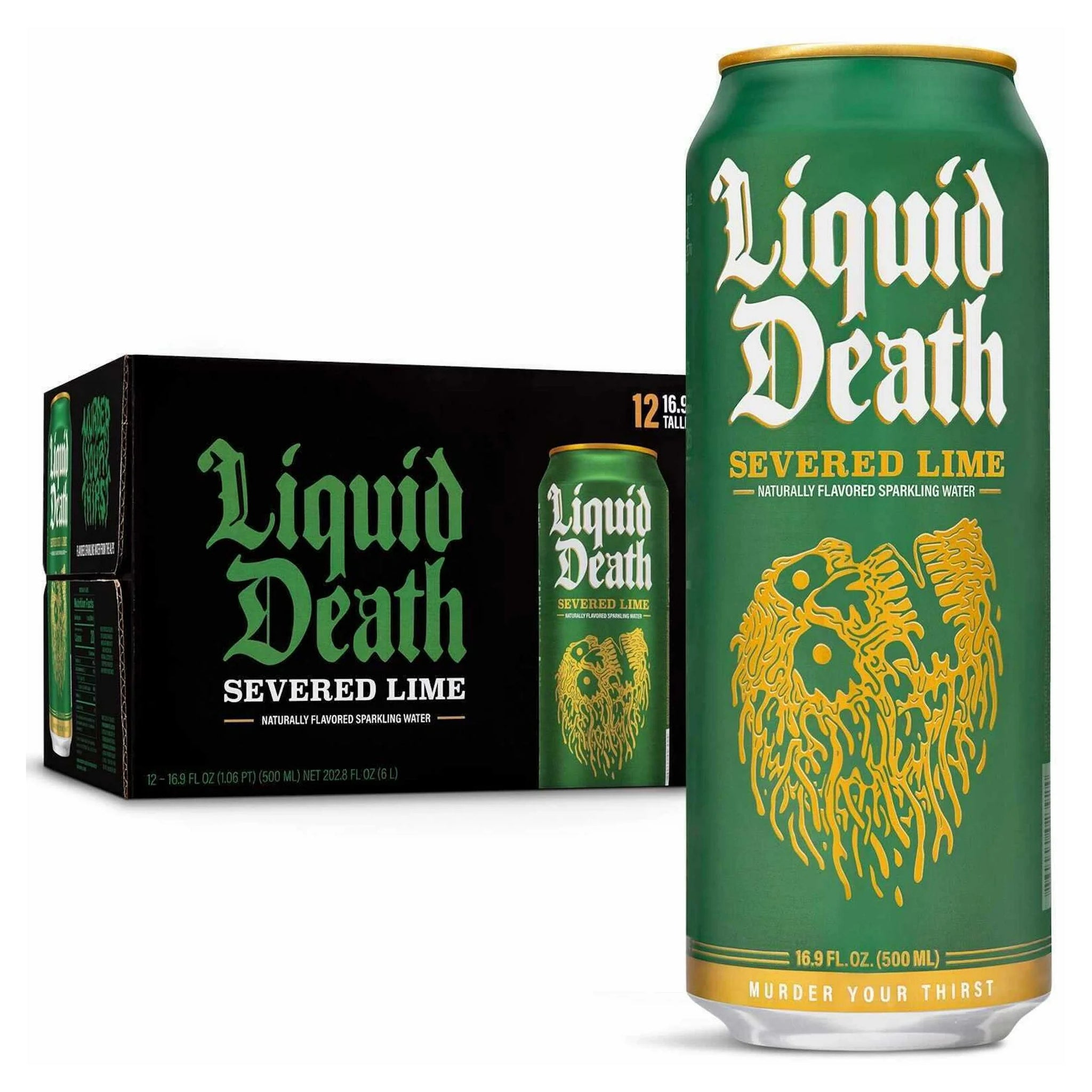 Liquid Death Flavoured Sparkling Water - Severed Lime Pack of 12 - Water