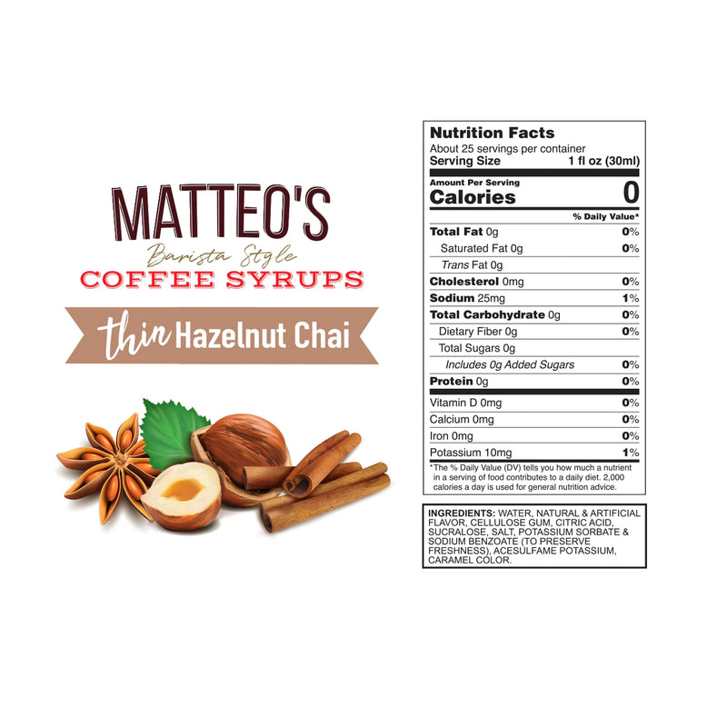 Matteo's Coffee Syrup Sugar Free Hazelnut Chai / 750ml