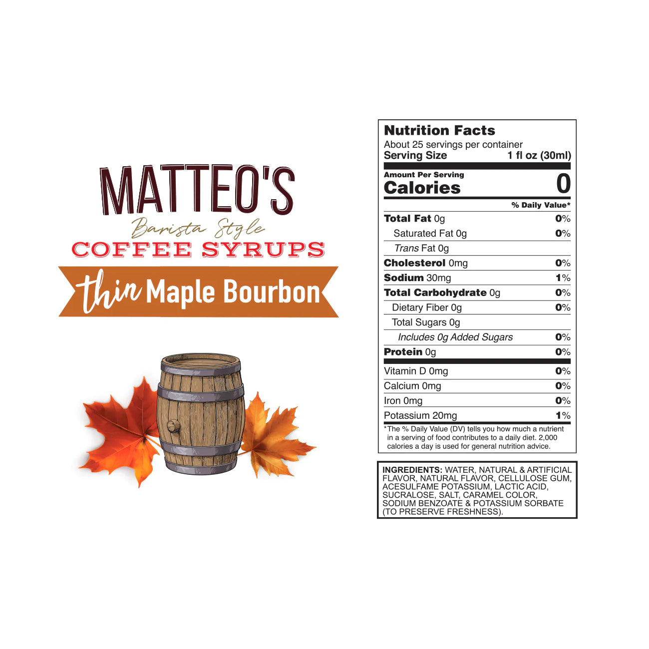 Matteo's Coffee Syrup Sugar Free Maple Bourbon / 750ml