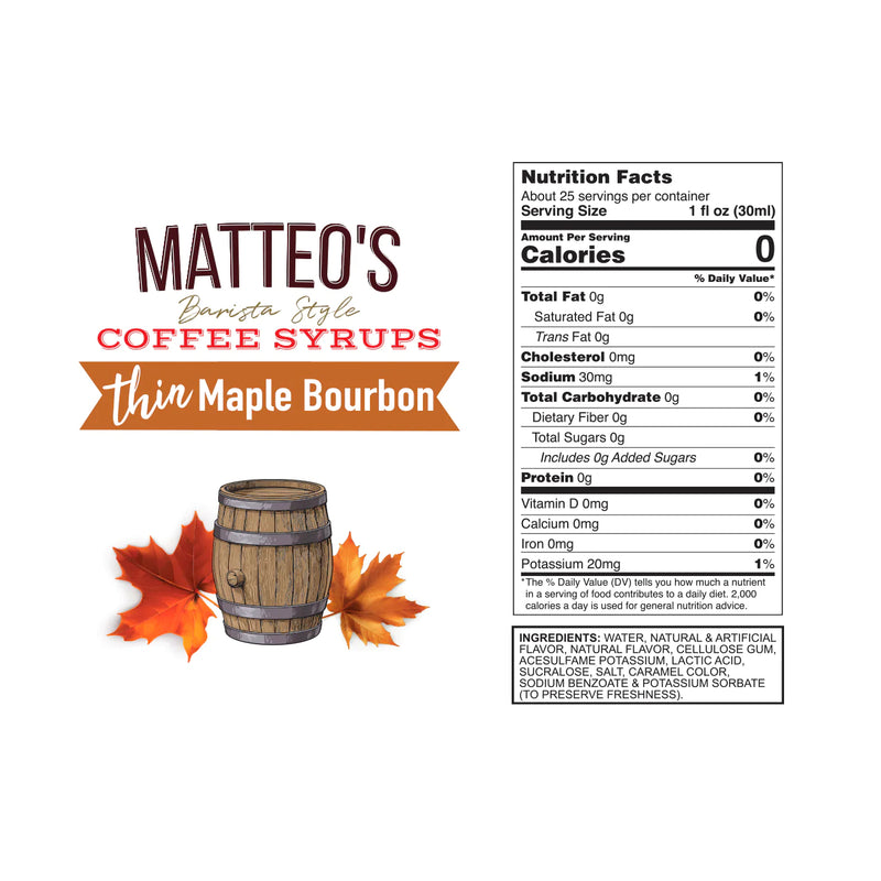 Matteo's Coffee Syrup Sugar Free Maple Bourbon / 750ml