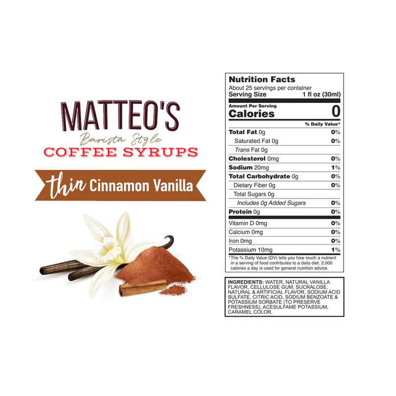 Matteo's Coffee Syrup Sugar Free Cinnamon Vanilla / 750ml