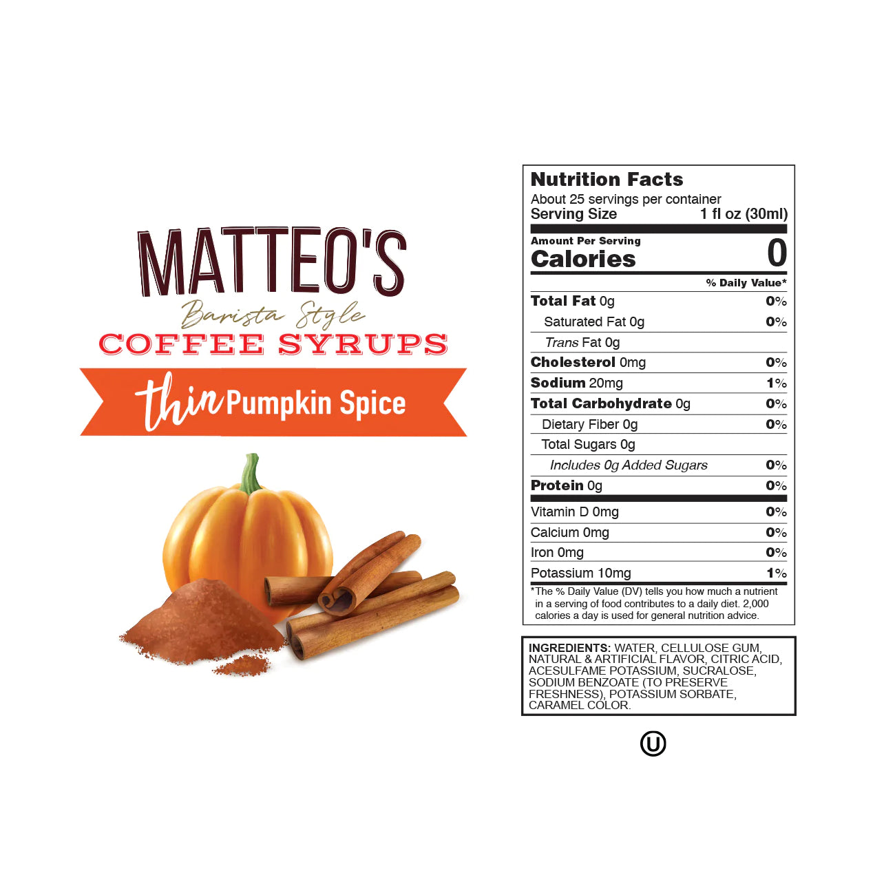 Matteo's Coffee Syrup Sugar Free Pumpkin Spice / 750ml