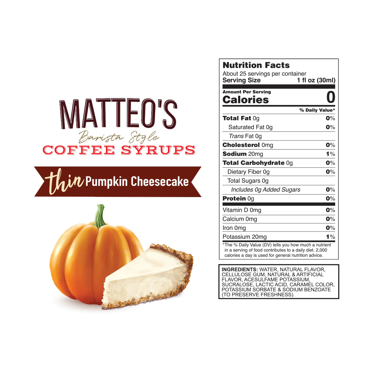 Matteo's Coffee Syrup Sugar Free Pumpkin Cheesecake / 750ml