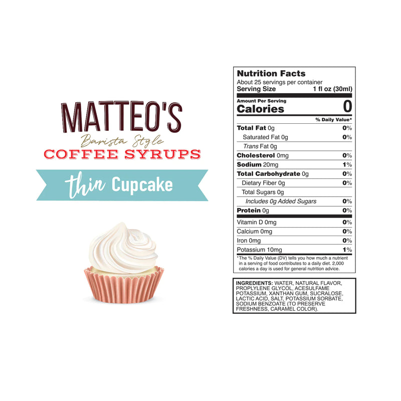 Matteo's Coffee Syrup Sugar Free Cupcake / 750ml