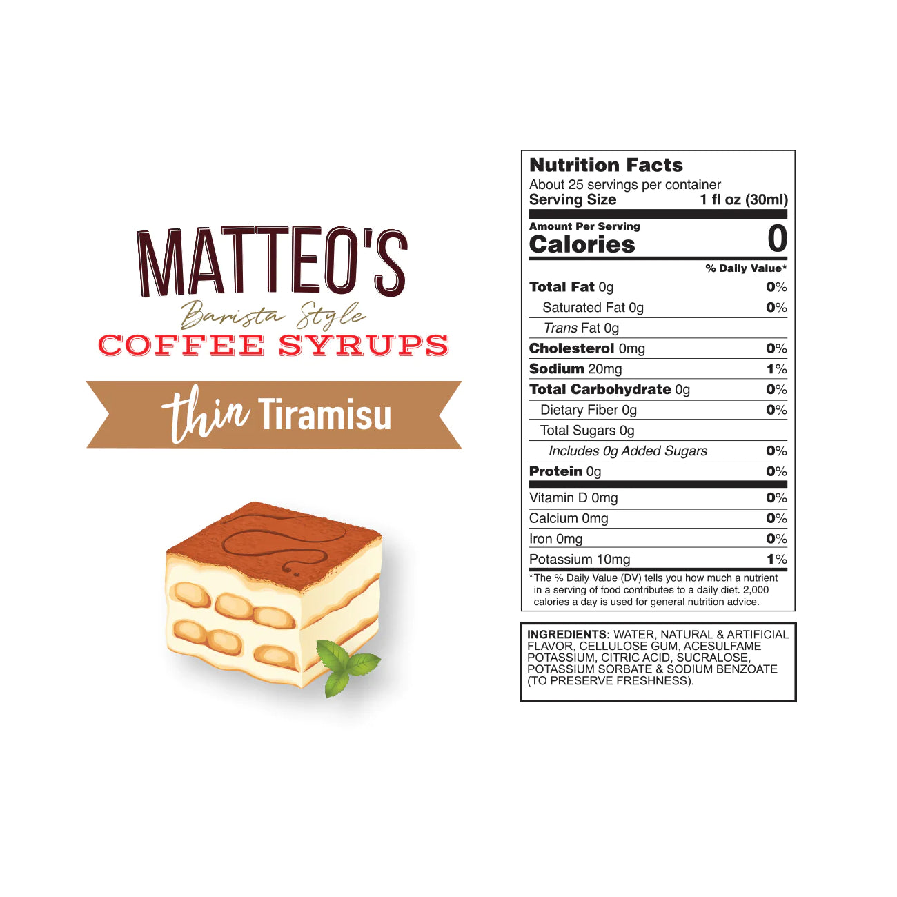 Matteo's Coffee Syrup Sugar Free Tiramisu / 750ml