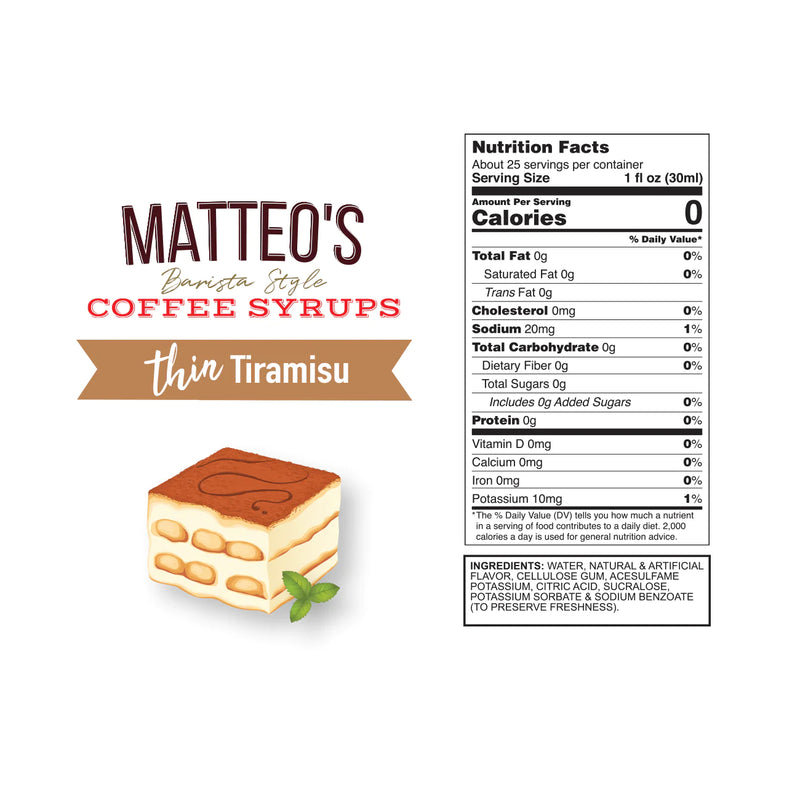 Matteo's Coffee Syrup Sugar Free Tiramisu / 750ml