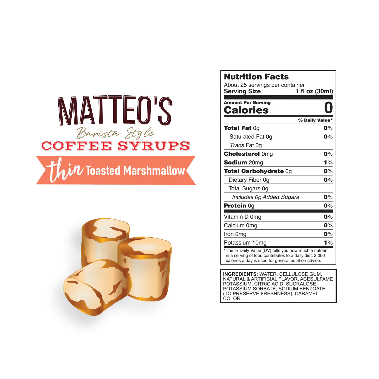 Matteo's Coffee Syrup Sugar Free Toasted Marshmallow / 750ml